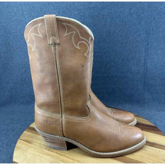 Vintage Acme Dingo 5907 Men's US 11EW Brown Leather Pull On Cowboy Western Boot - Picture 1 of 10